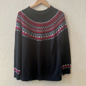 Vintage Blair Fair Aisle Sweater Sz L/XL Black Red Tunic Length Holidays